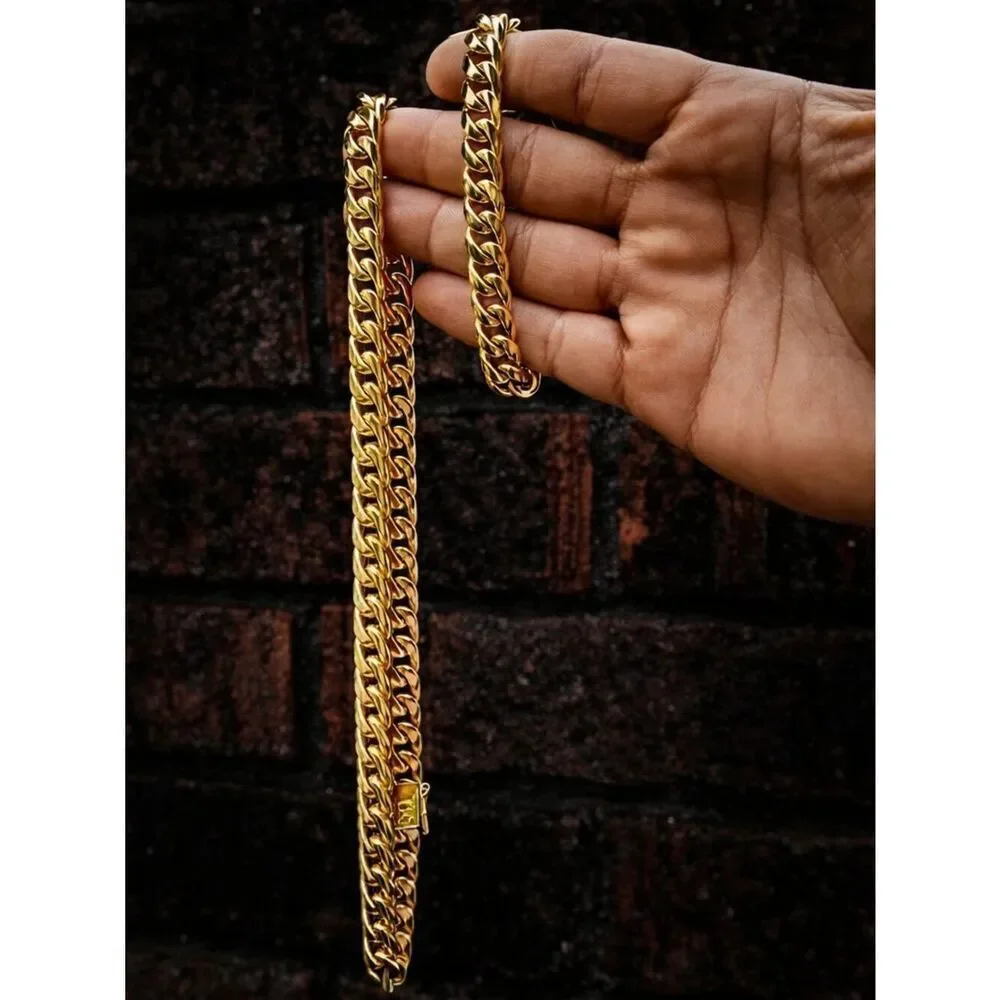 Gold Cuban Chain & Bracelet Set